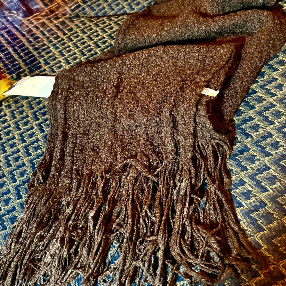 Cozy Brown Knit Scarf with Fringe